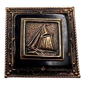 SARIS Signed Matisse RENOIR Copper Sailboat Brooch Boat Ship Jewelry